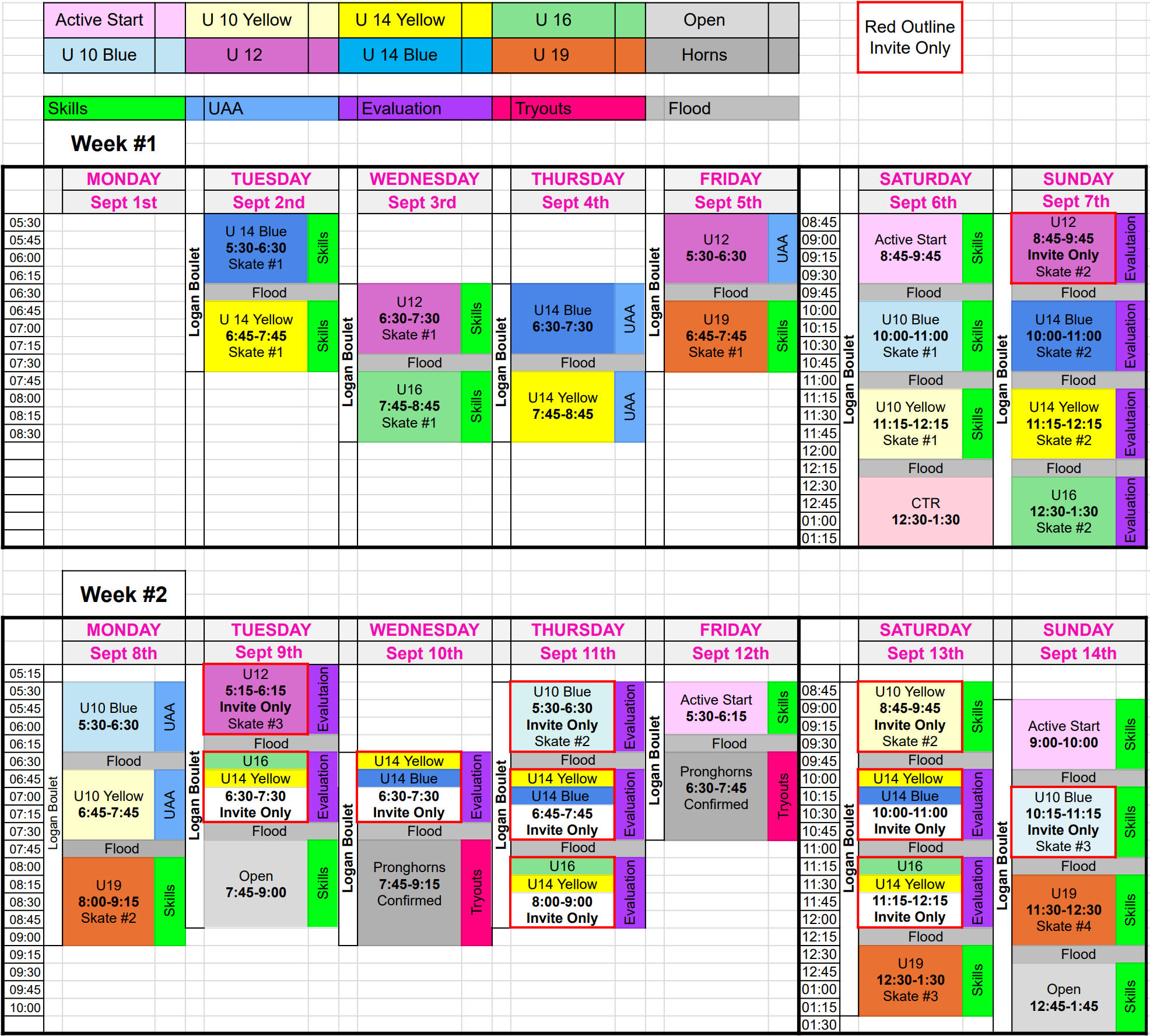 Camp and Evaluations Schedule